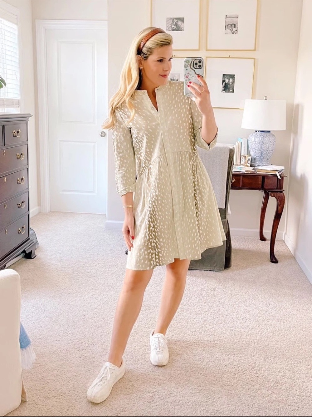 Tuckernuck The Antelope Royal Shirt Dress Beige Animal‎ Deer Print Women Small